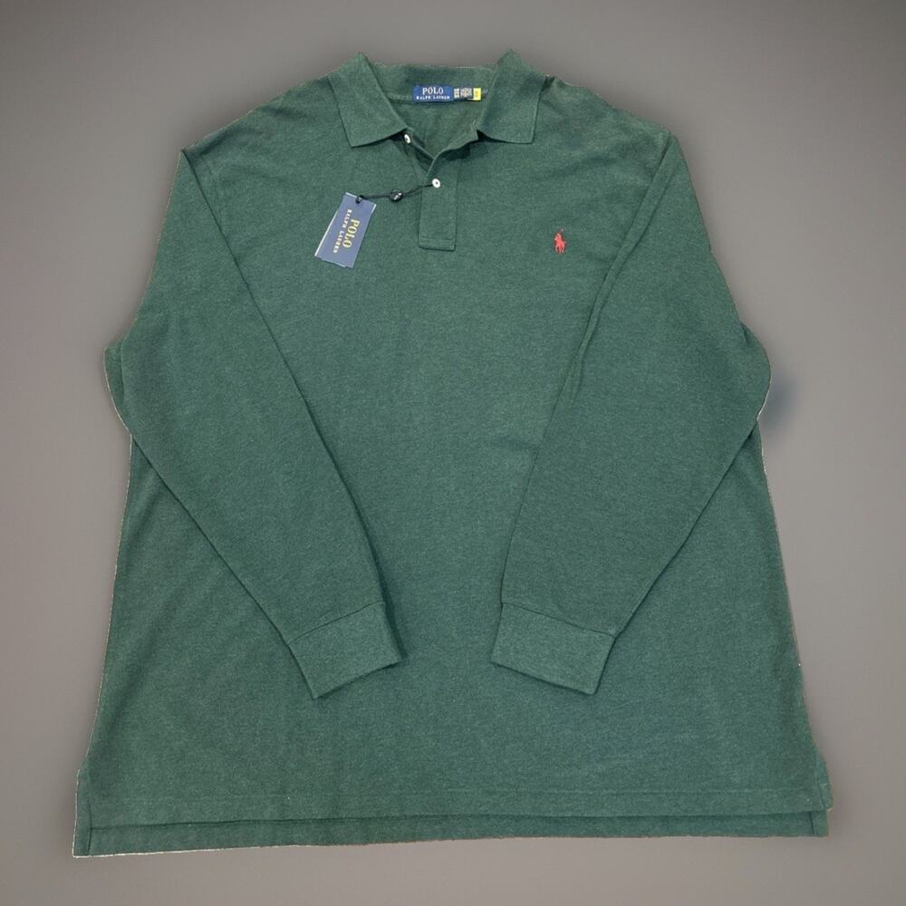 Polo Ralph Lauren Men's Green Solid 3XB Long Sleeve Polo Shirt NWT MSRP $115